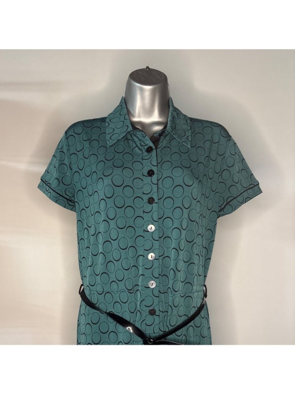 APT. 9 Teal Polka Dot Dress Y2K Women's Size PM Vintage Midi Waist Dress - Picture 2 of 14